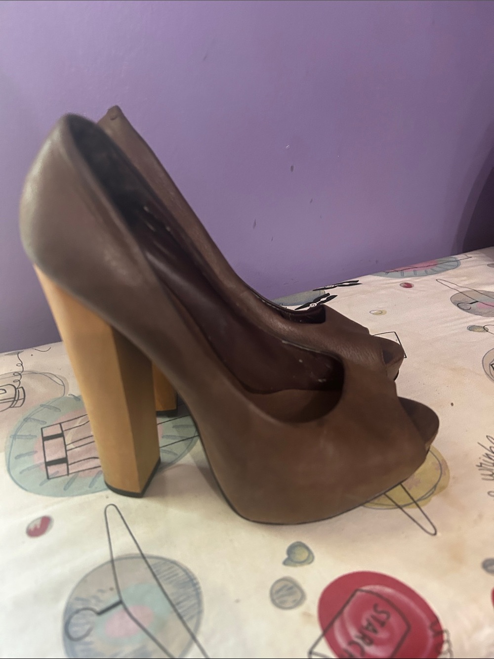 Aldo Brown Peep-Toe Platform Pumps with Tan Block Heel